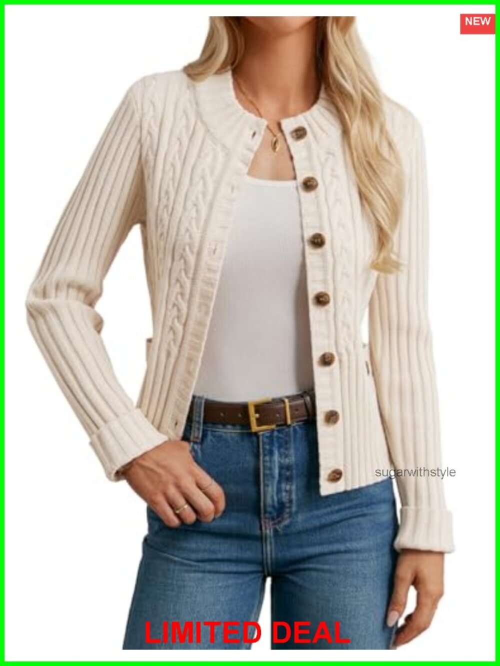 Button Up Cable Knit Sweater Cropped Cardigan Chunky Winter